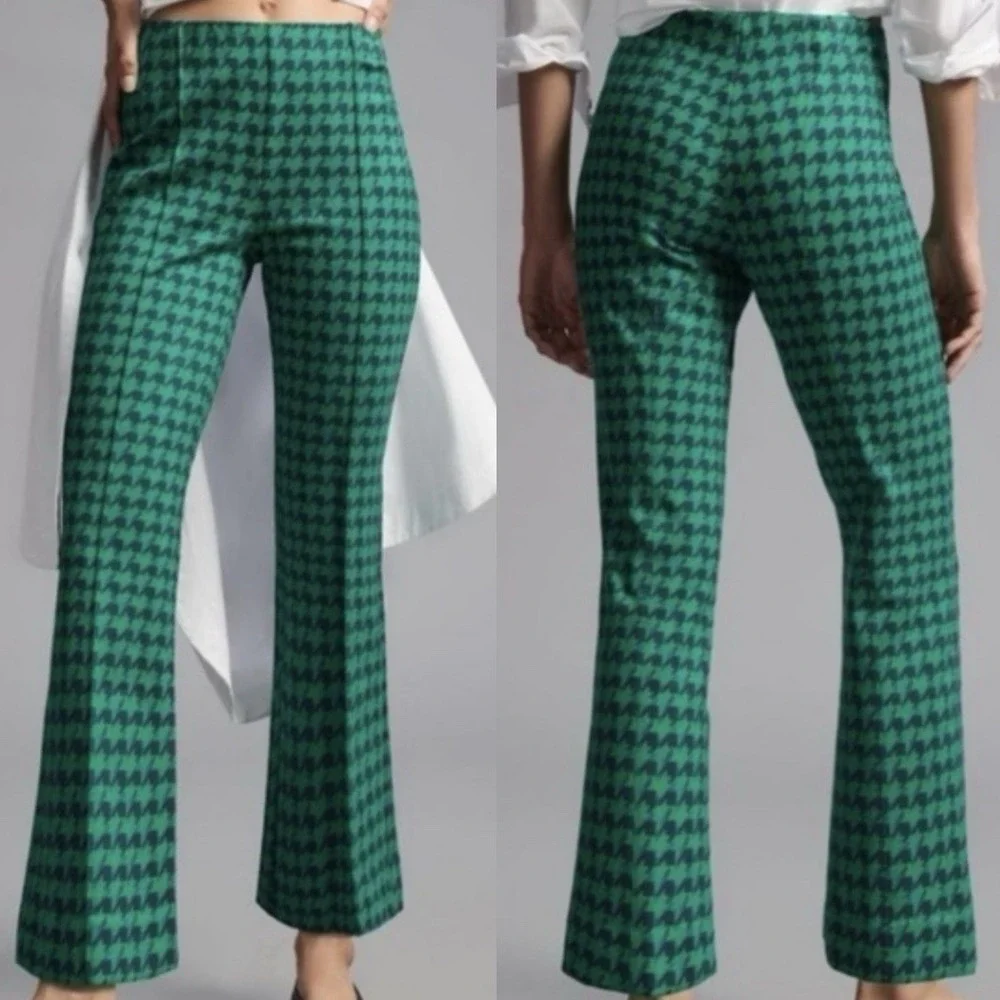Anthropologie Maeve Margot Kick Flare Pants Houndstooth Stretch Career Comfort M - Picture 1 of 13